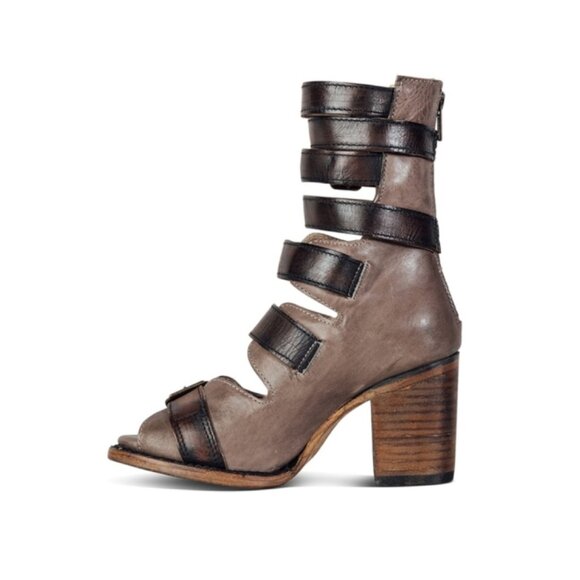 Freebird Steven Bond Stone Leather Distressed Strappy Edgy Buckles Ankle Chunky - Picture 7 of 16